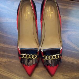 Kate Spade Maraschino Red Satin Gold Heel Size 10